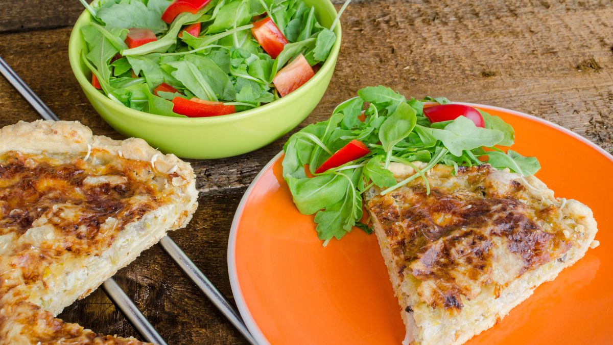 A Salad Served With Costco Quiche