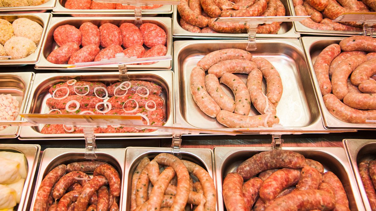 Andouille and Kielbasa in Butcher's Shop