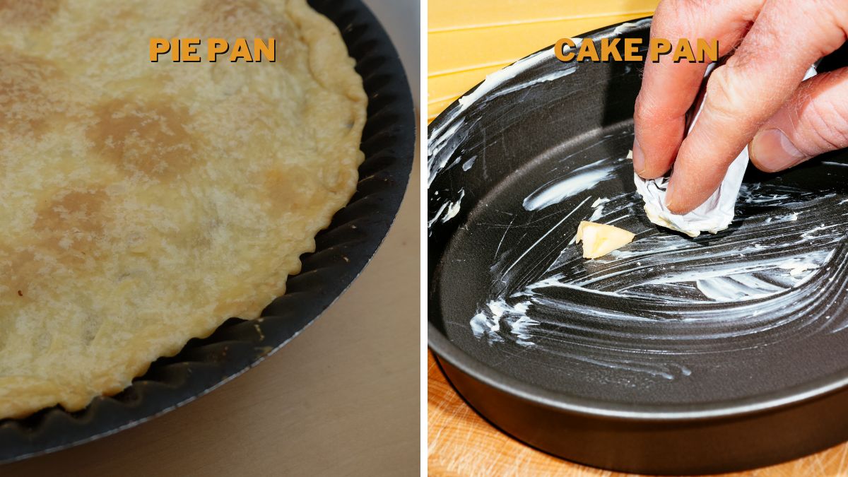Angled pie pan and a straight sided cake pan