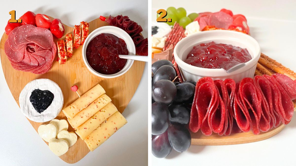 Arranging the Heart Shaped Charcuterie Board