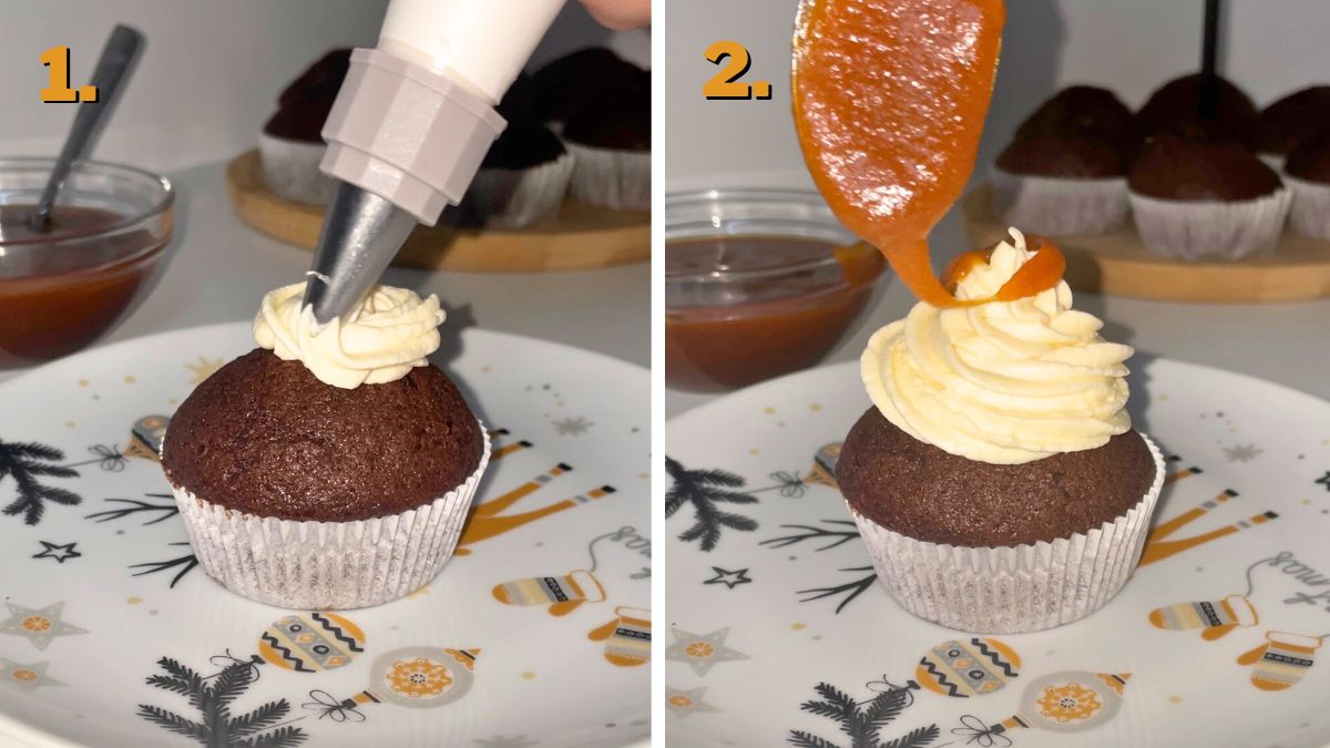 Assembling Chocoflan Cupcakes