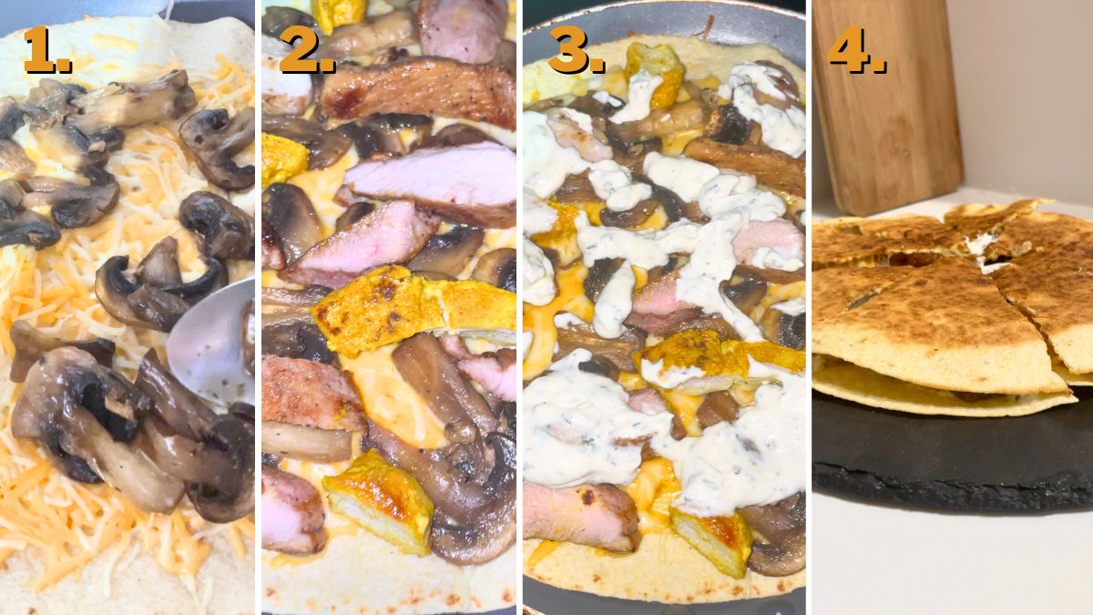 Assembling the Chicken and Steak Quesadilla