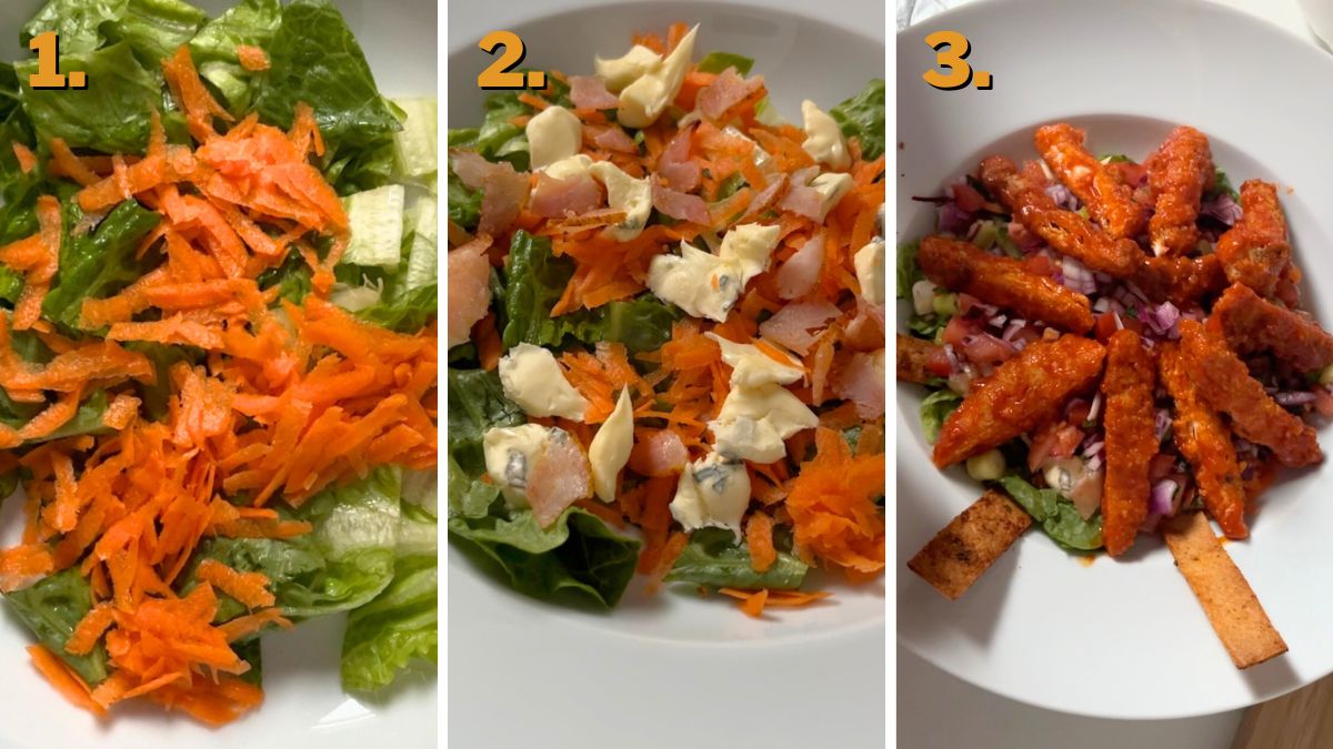 Assembling the Chilis Buffalo Chicken Salad