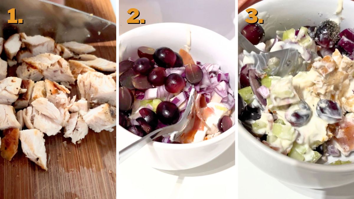 Assembling the Filling Honey Baked Ham Chicken Salad