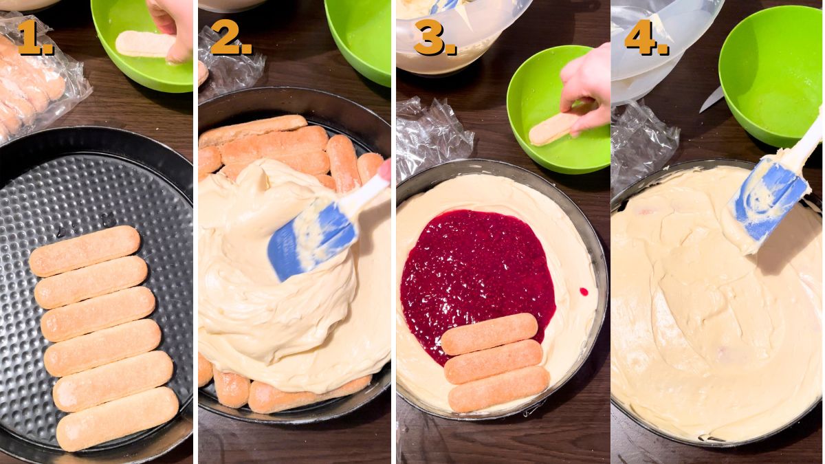 Assembling the No Bake Lady Finger Cake