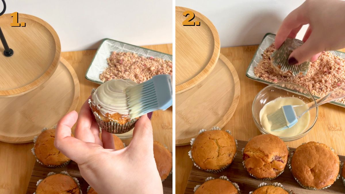 Assembling the Strawberry Crunch Cupcakes