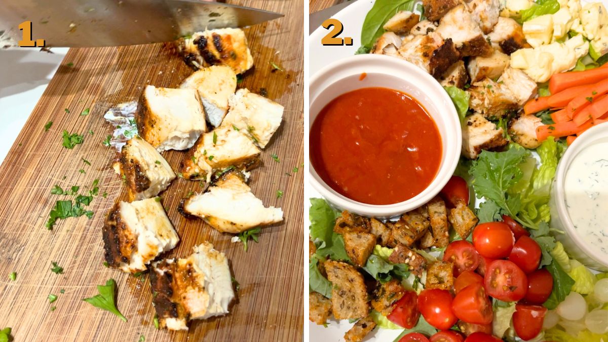 Assembling the Sweetgreen Buffalo Chicken Salad