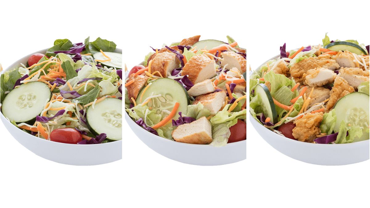 Bojangles Salads Garden, Grilled Chicken, and Chicken Supremes