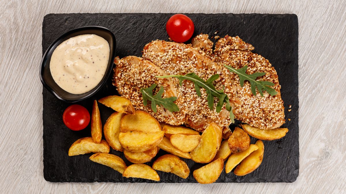 Butterball Turkey Breast Roast Served With Roast Potatoes and Sauce