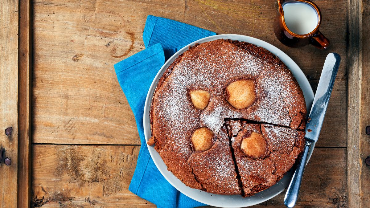Chocolate Cake With Pears and Creme Fraiche