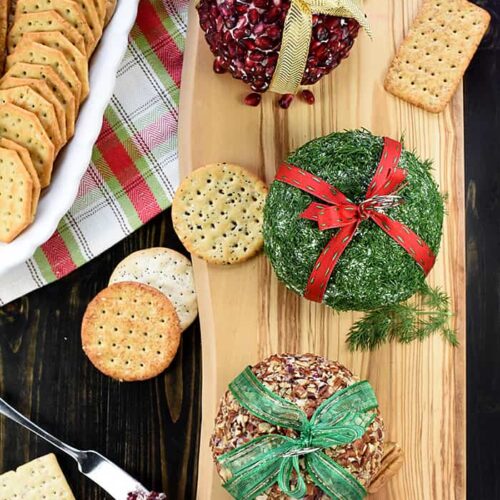 Christmas Ornament Cheese Balls Holiday Party Appetizer Recipe Cranberry Blue Cheese Pecan Garlic Feta Dill Cheddar Rosemary Pomegranate by Five Heart Home 700pxAerialScene