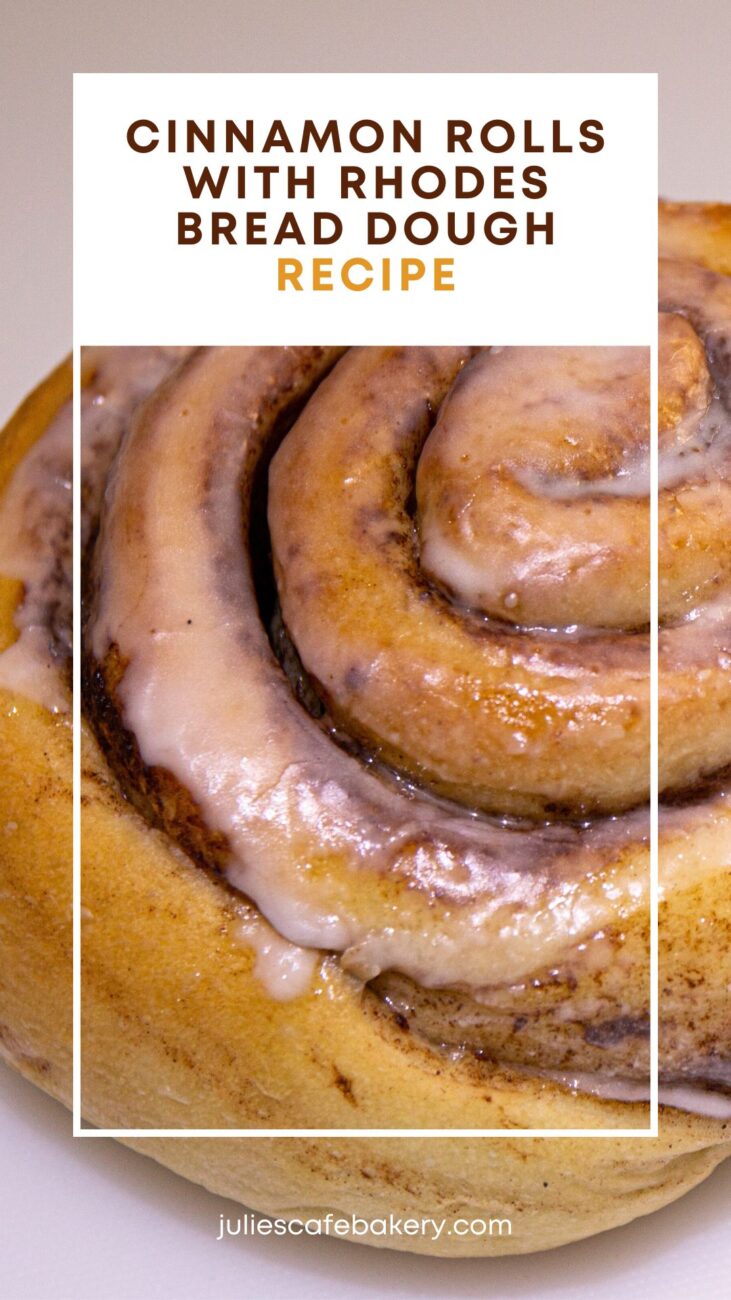 a closeup of a cinnamon roll made with Rhodes Bread Dough