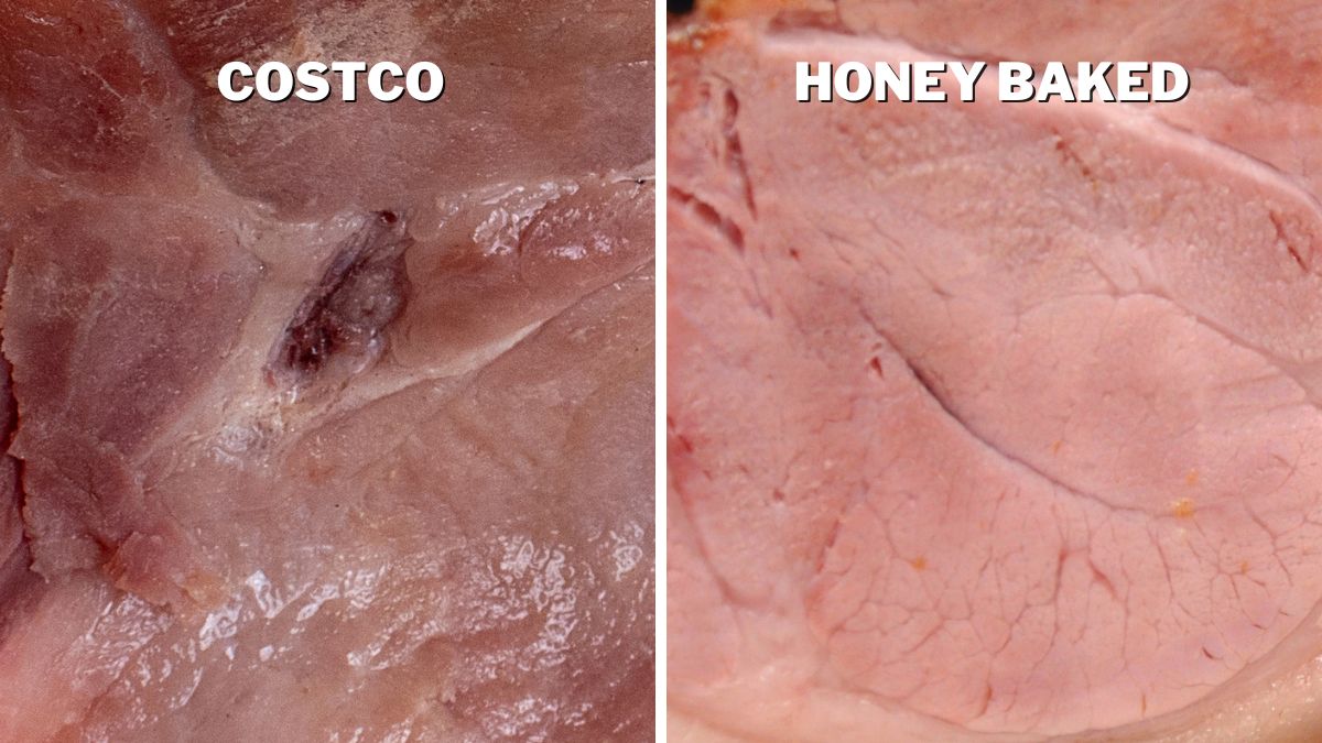 Costco Spiral Ham is a darker shade of pink than Honey Baked Spiral Ham
