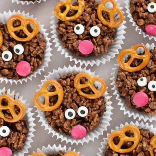 Cute and easy reindeer crispy cakes fun Christmas recipe for kids