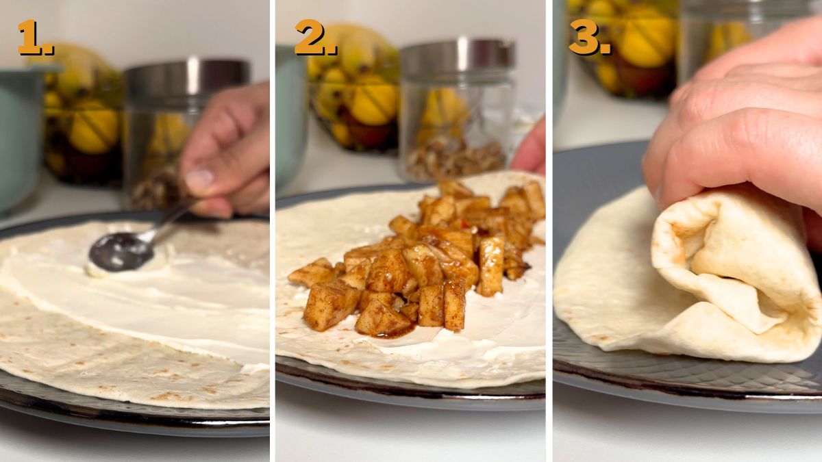 Filling the Apple Pie Enchiladas with Cream Cheese