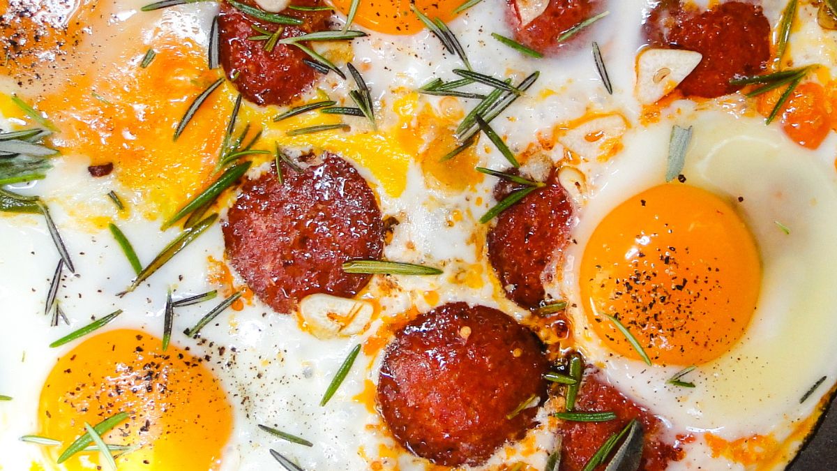Fried Eggs With Chorizo Sausage