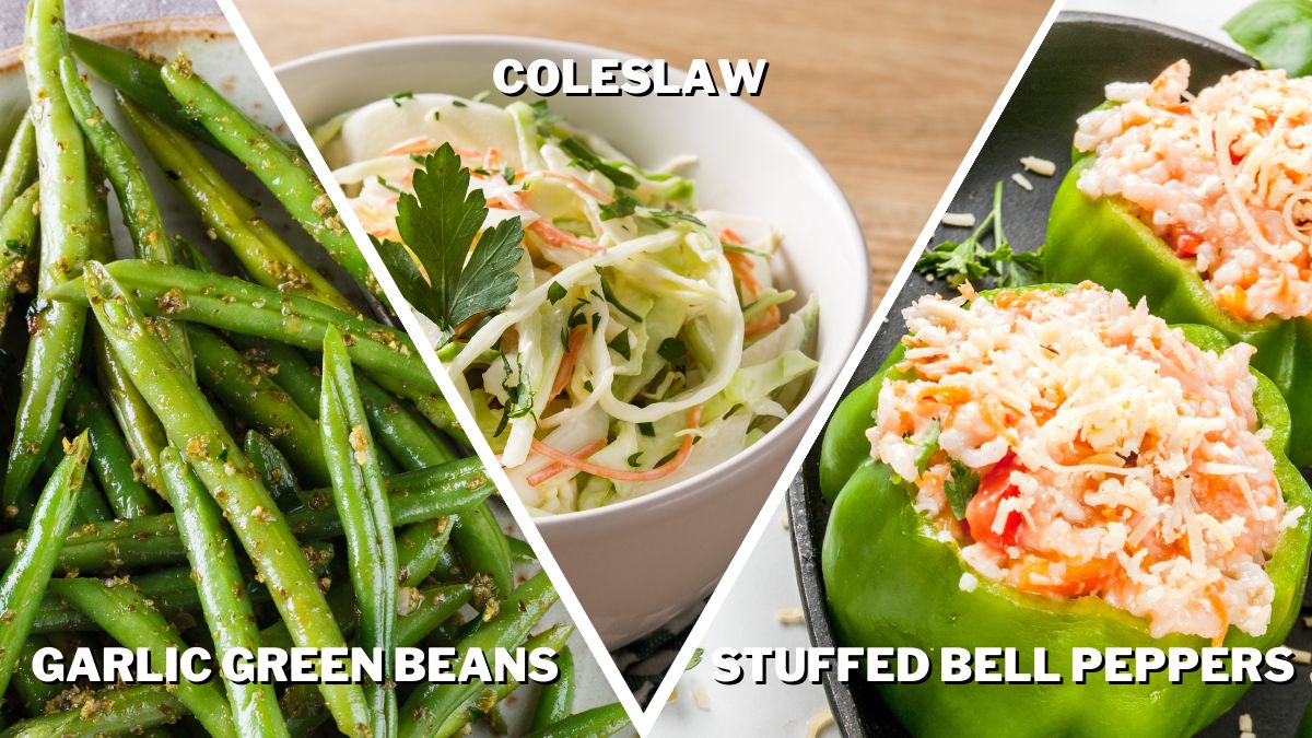 Garlic Green Beans Coleslaw and Stuffed Bell Peppers as Sides For Philly Cheesesteak