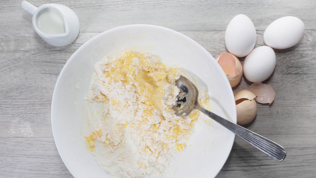 Pancakes prep with milk and eggs