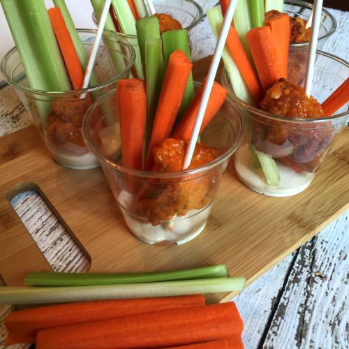 Individual Buffalo Chicken and Vegetable Crudites Cups