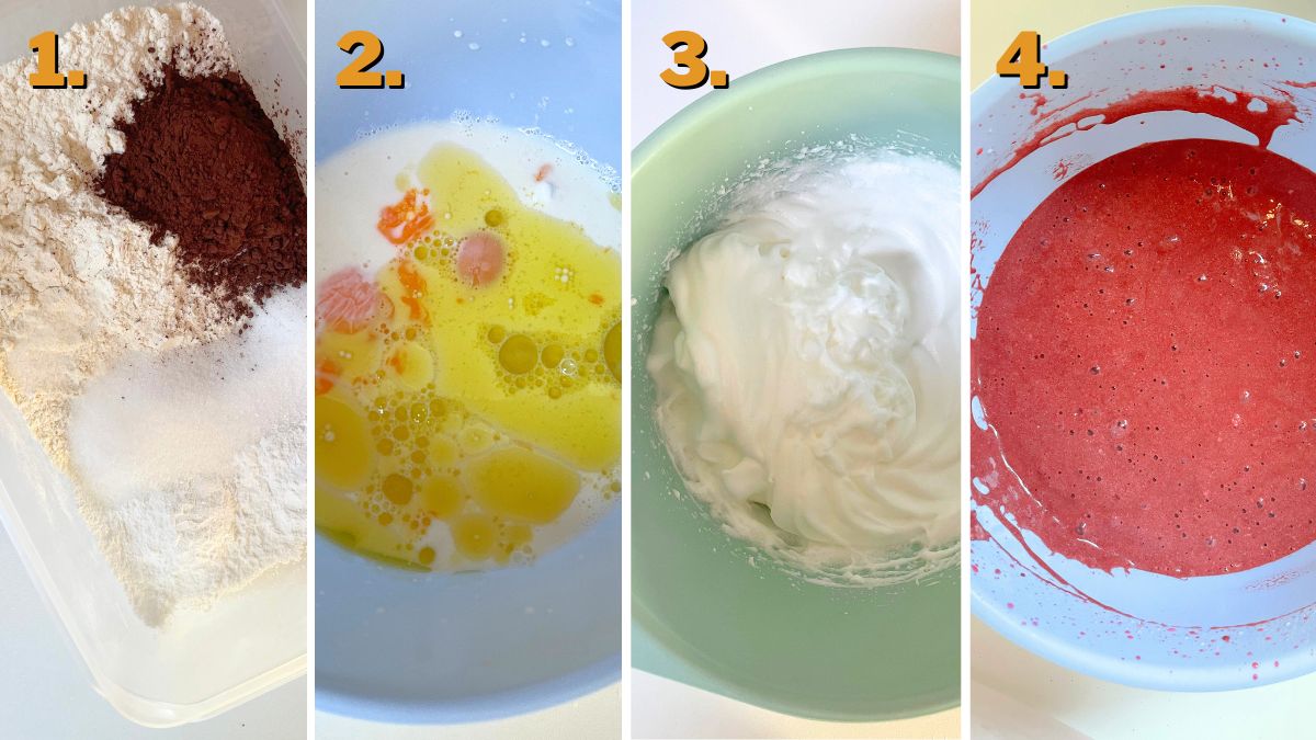 Making the Batter for Red Velvet Pancake Tacos with Strawberries