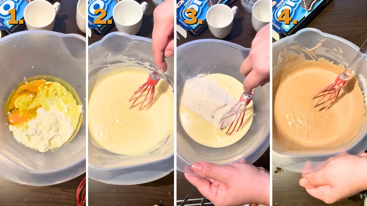 Making the Batter for Tasty Oreo Crumble Cupcakes with Cream Cheese Frosting