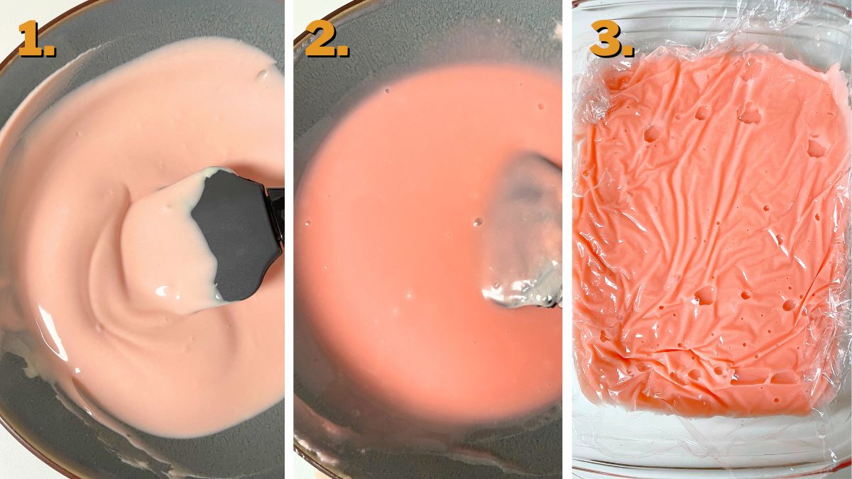 Making the Ganache for Simple Pink Heart Cake with Cherries