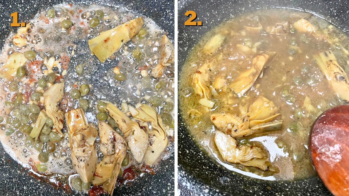 Making the Sauce for Chicken Piccata with Artichokes
