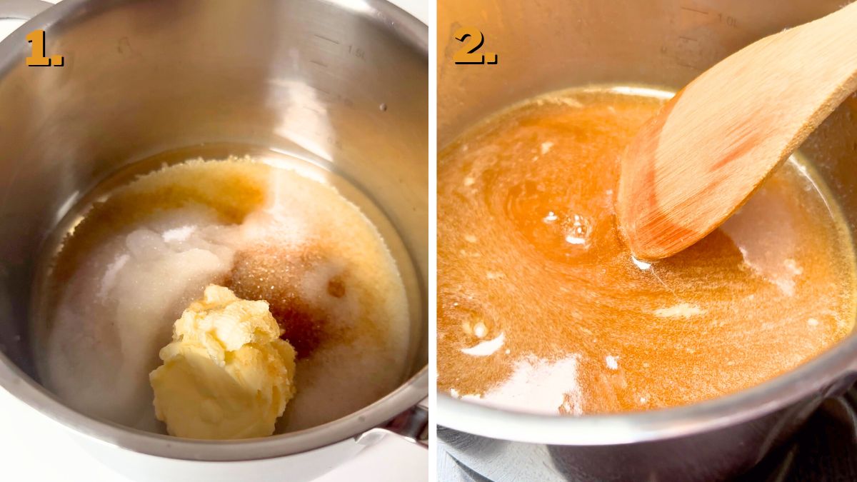 Making the Syrup for Apple Pie Enchiladas with Cream Cheese