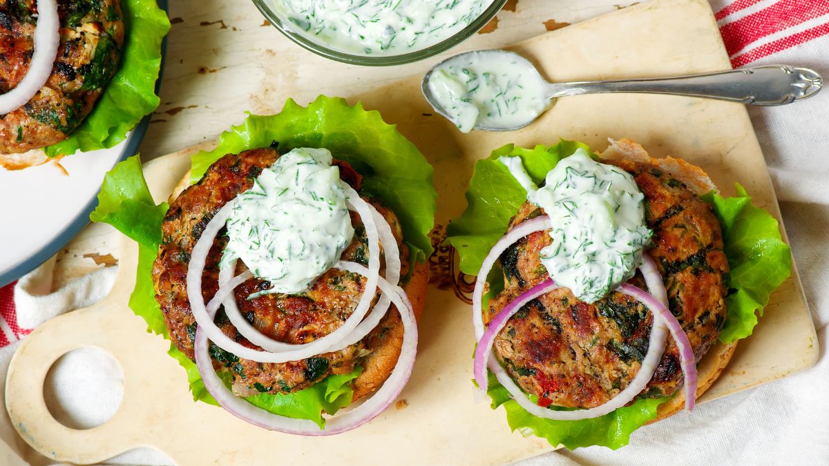 Mediterranean Style Butterball Turkey Burgers With Tzatziki