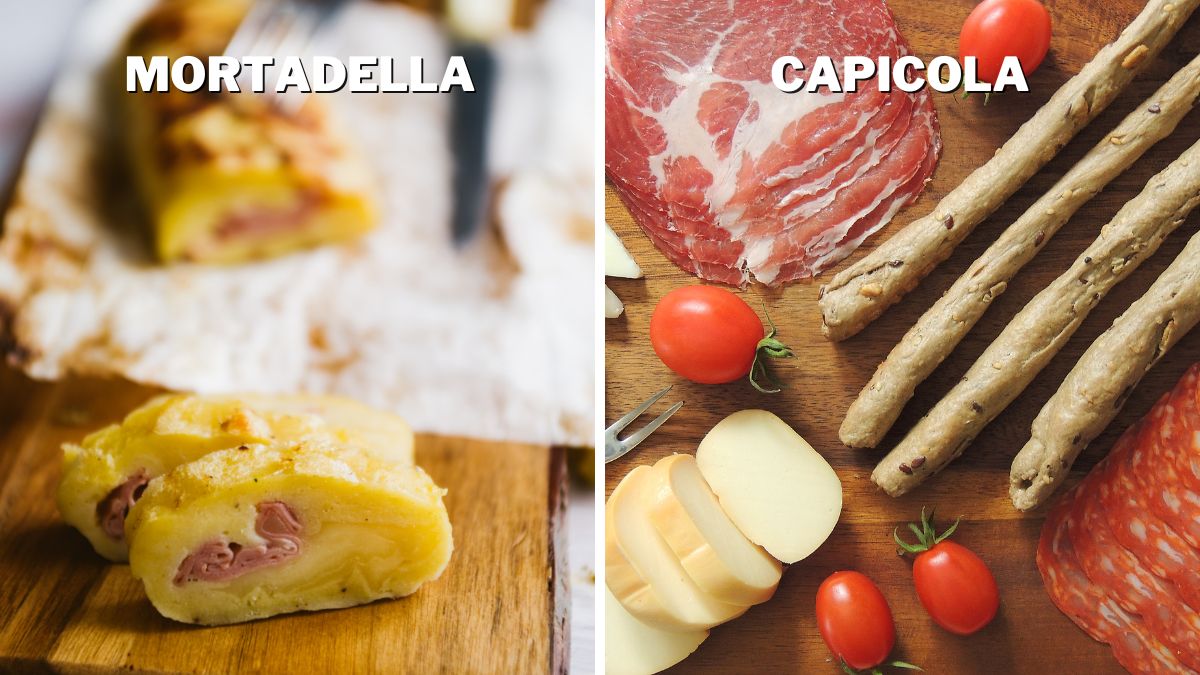 Mortadella stuffed rolls vs. Capicola on a charcuterie board