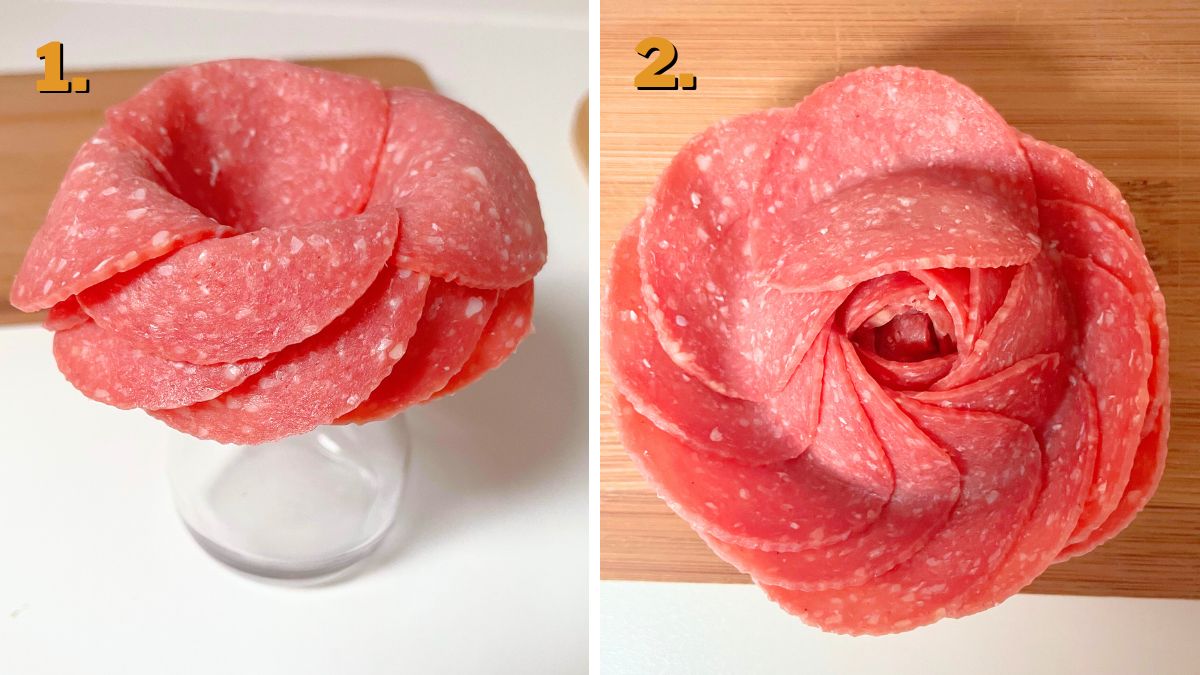 Preparing the Meat for Heart Shaped Charcuterie Board