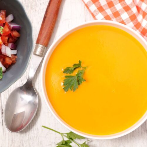 Pumpkin Soup With Salsa Salad