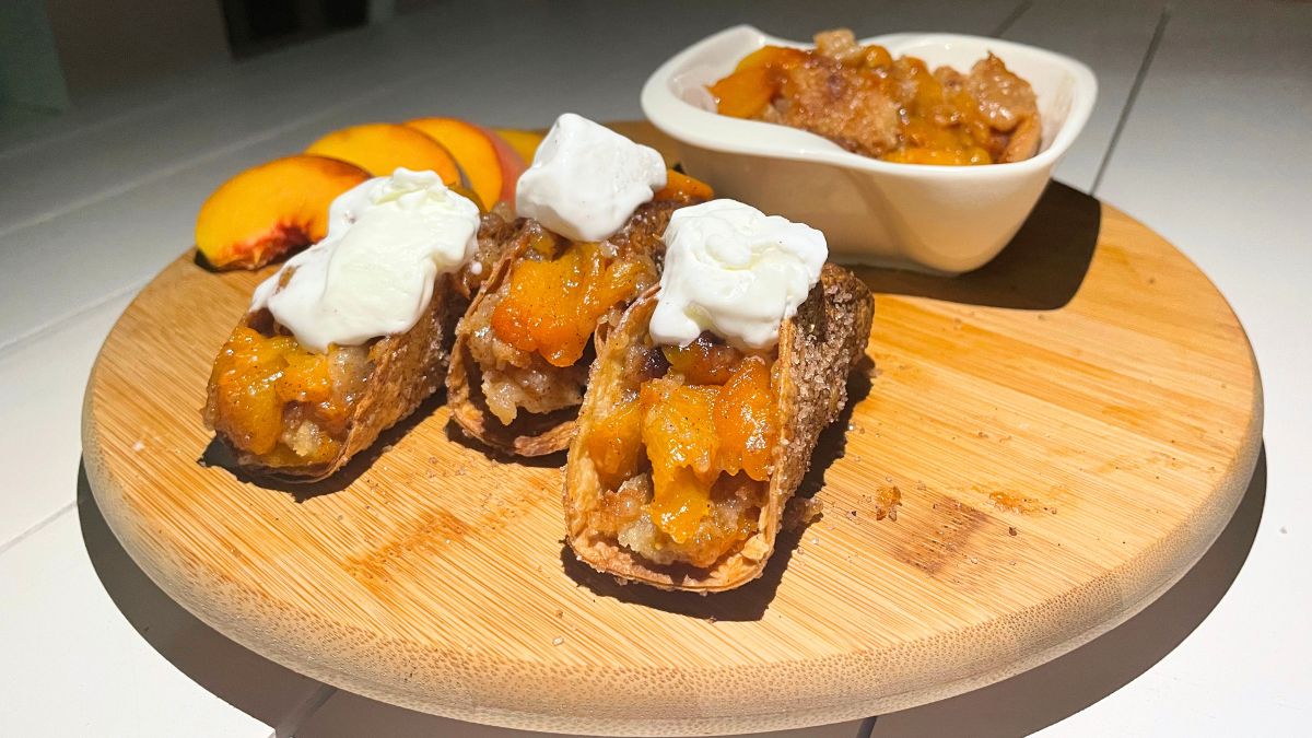 Serving Peach Cobbler Tacos