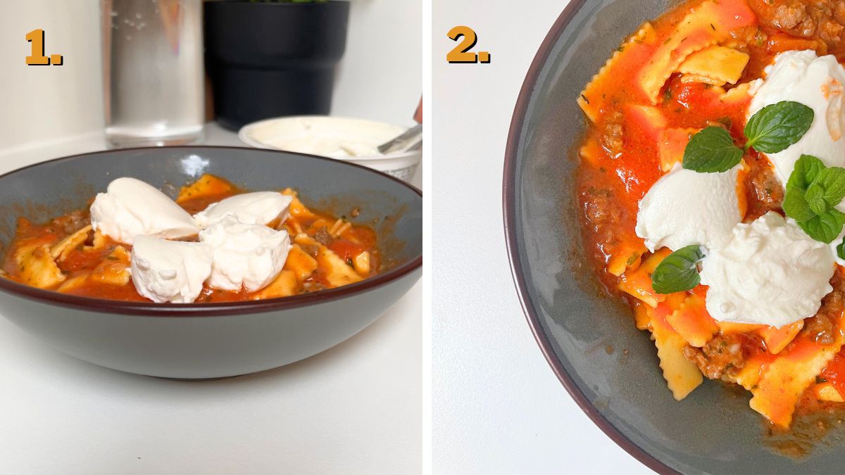 Serving Lasagna Soup with Ricotta