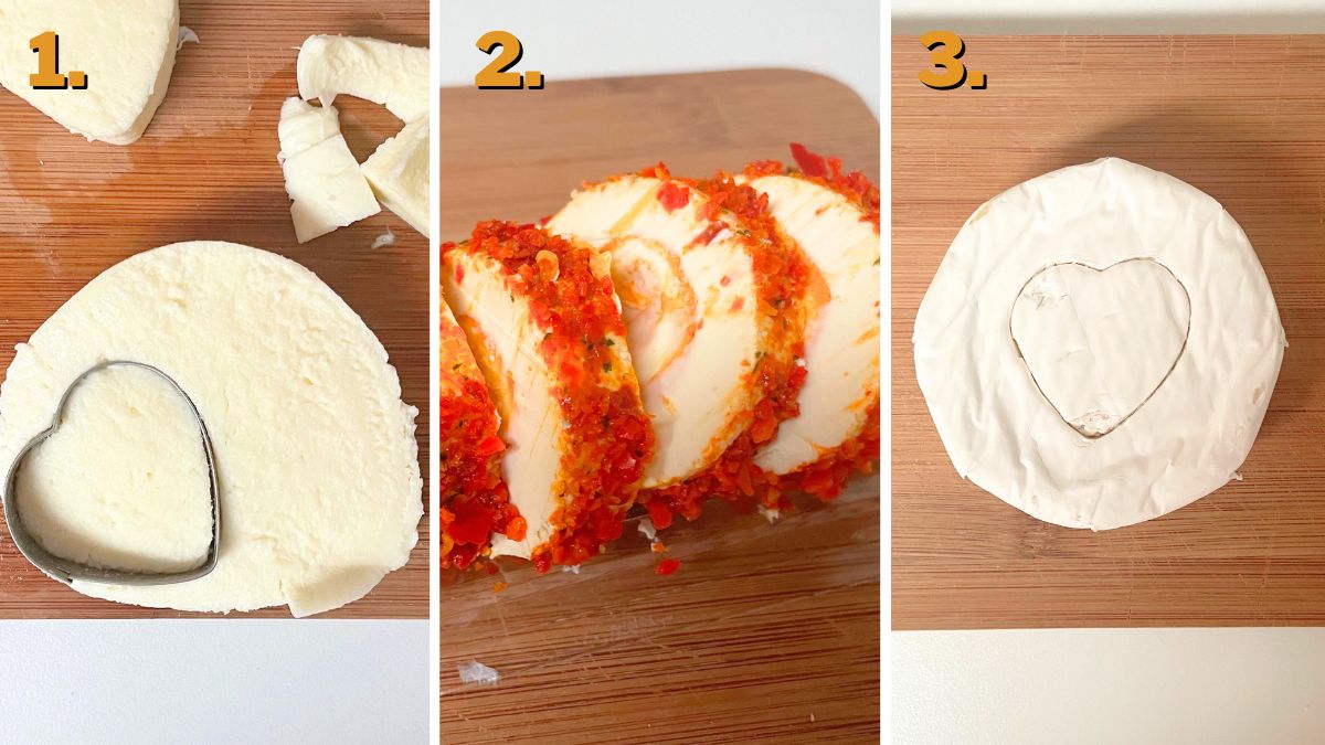 Slicing the Ingredients for Heart Shaped Charcuterie Board