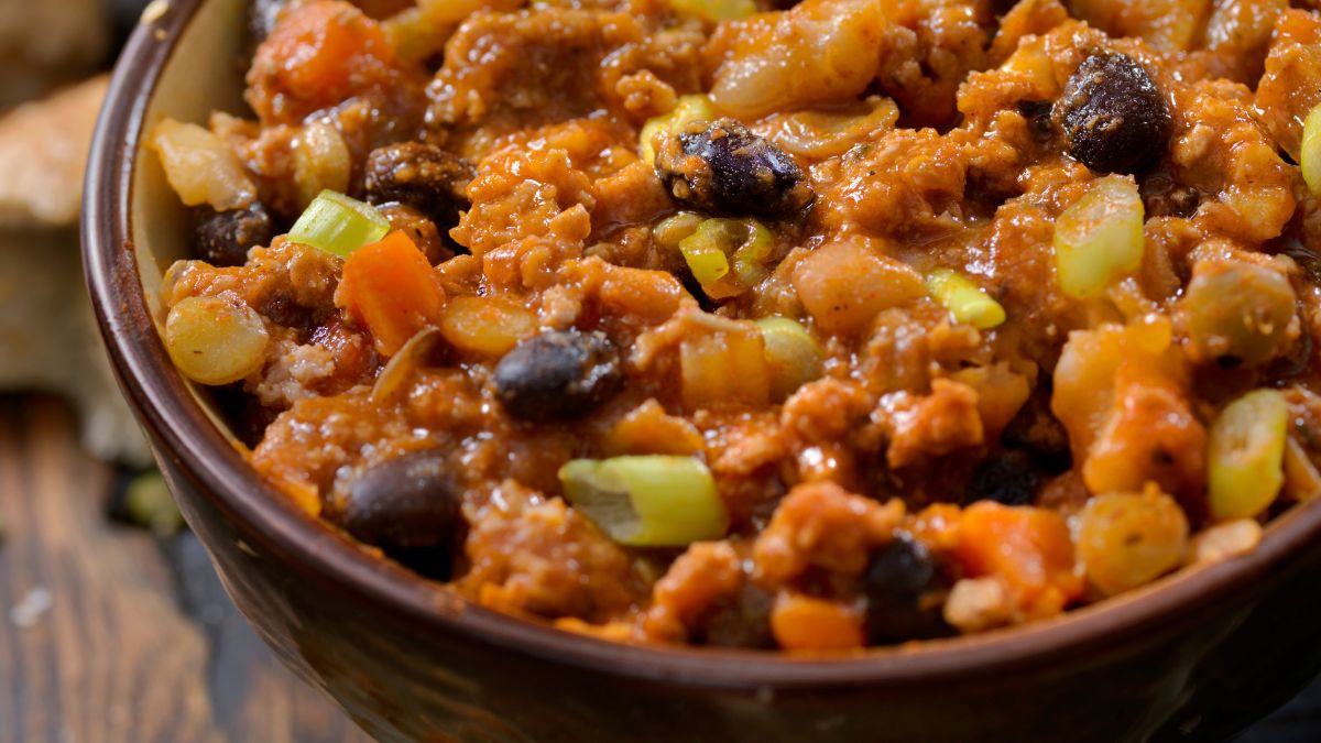 Three-Bean Chili With Lentils Served in a Bowl