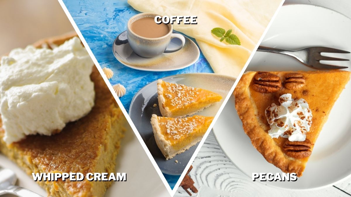 Whipped cream, coffee, and toasted pecans with Wendel's pumpkin pie.