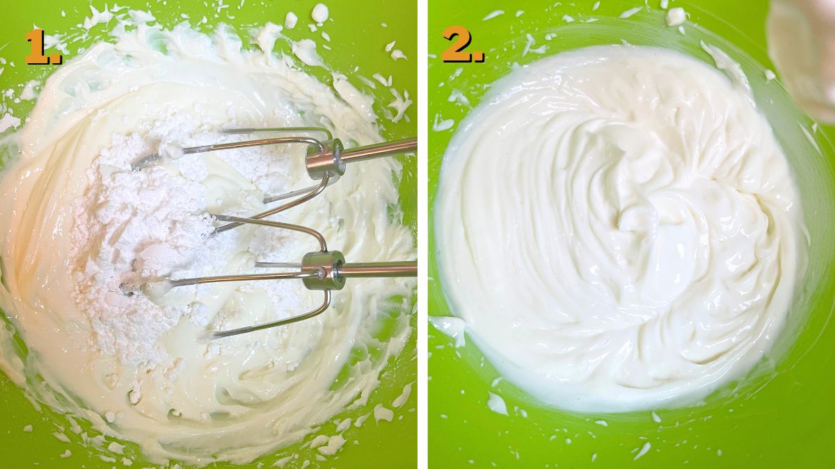 Whipping the Cream Cheese Filling for Red Velvet Pancake Tacos with Strawberries