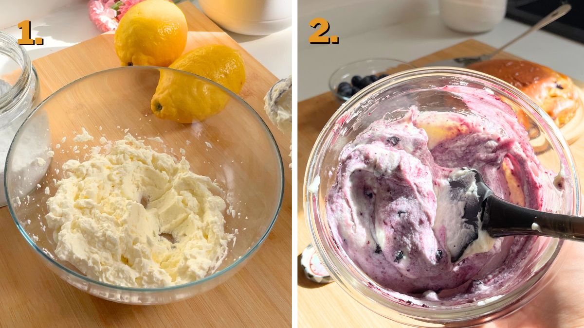 Whipping the Cream Cheese Frosting for Lemon Blueberry Cake