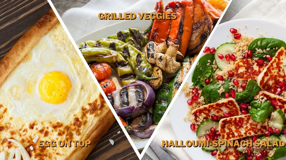 You can serve pide with egg on top, grilled veggies, or a halloumi-spinach-pomegranate salad.