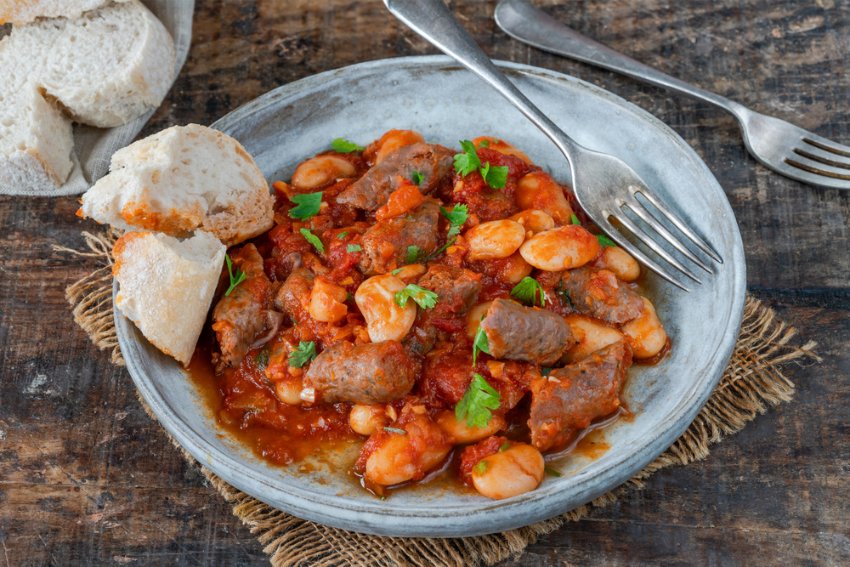 beef chipolatas and bean casserole