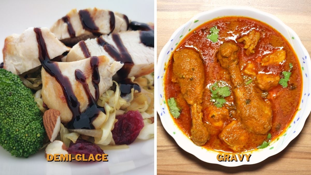 both demi glace and gravy are perfect sauces for chicken it all depends on your taste