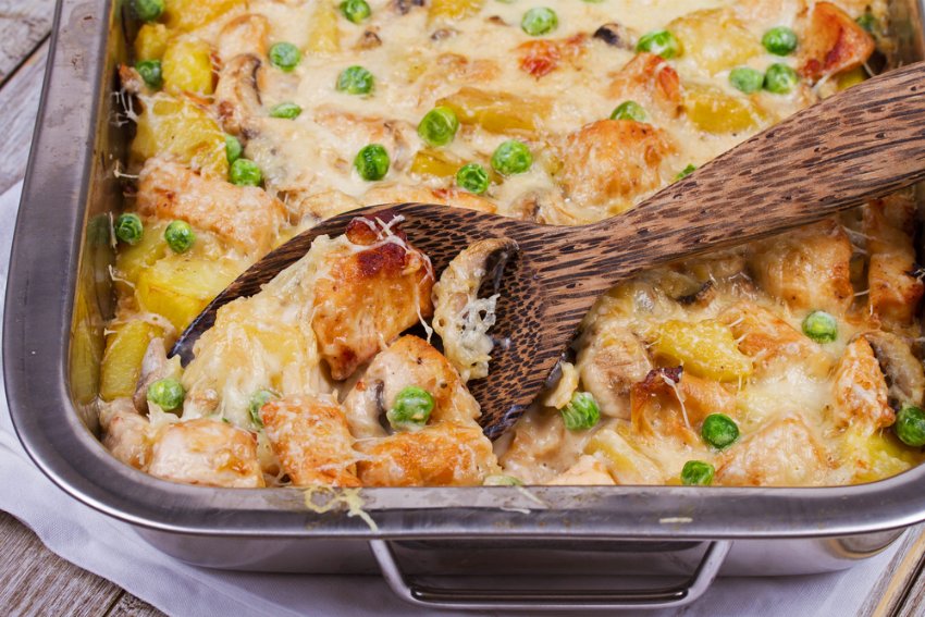 chicken potato peas and mushroom casserole