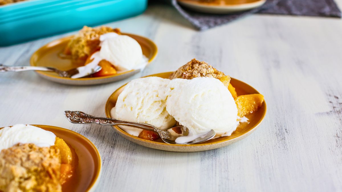 cobbler with too much butter served with ice cream in smaller portions