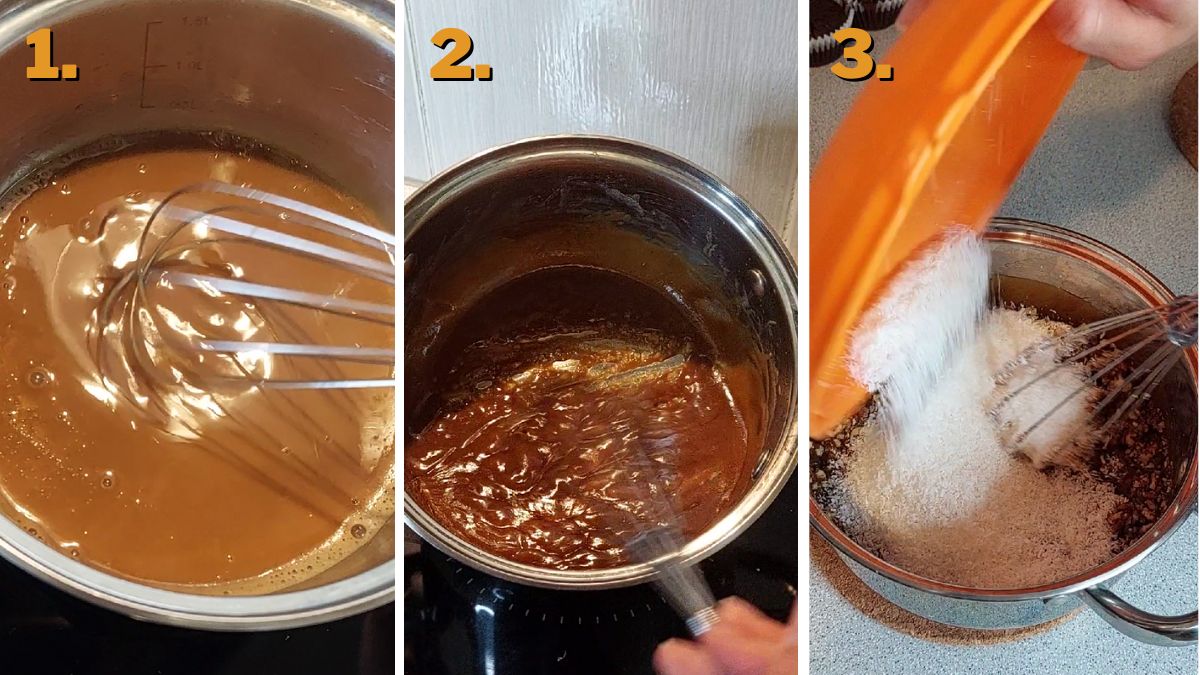 cooking the coconut and pecan topping