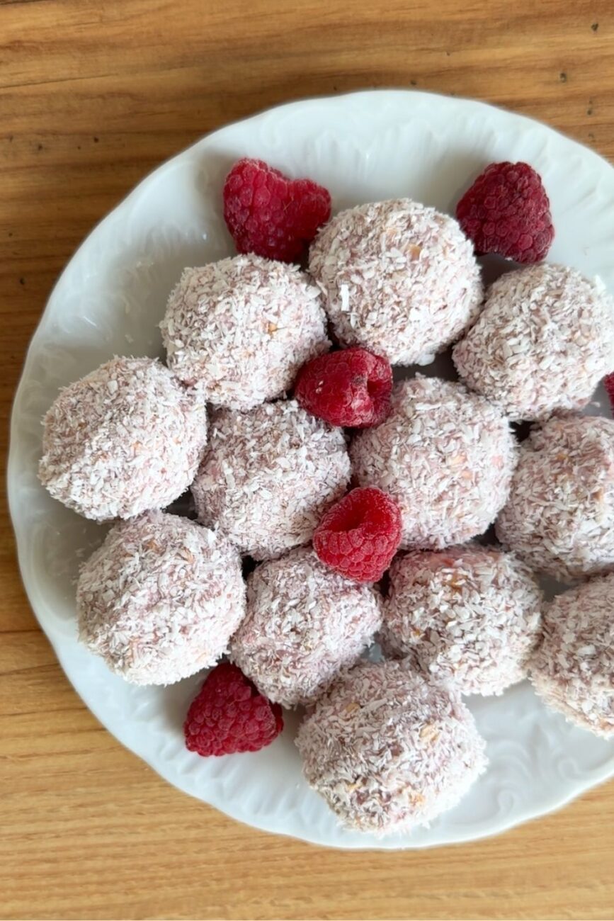 cottage cheese raspberry coconut bliss balls