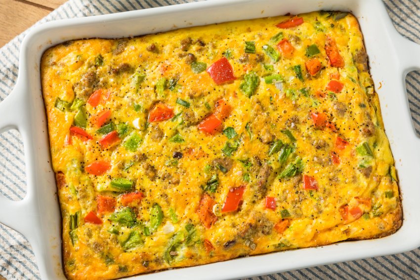 egg bake with red peppers broccoli and sausage