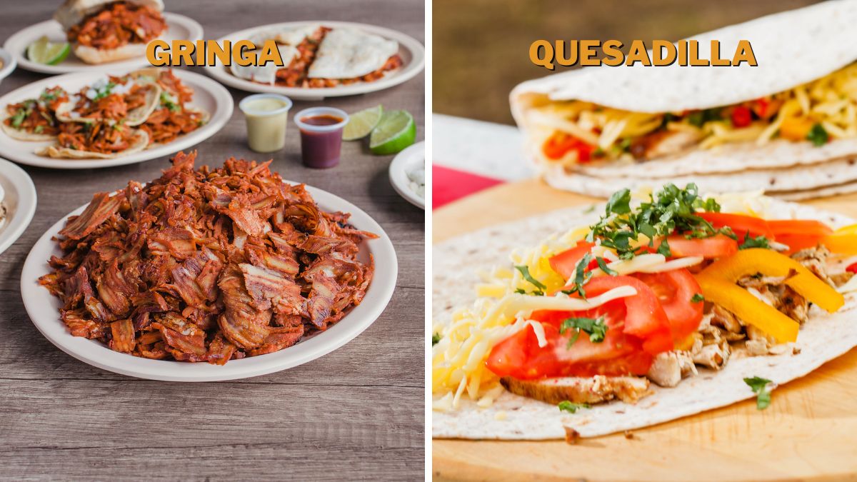 gringa includes marinated meat while quesadilla is lighter