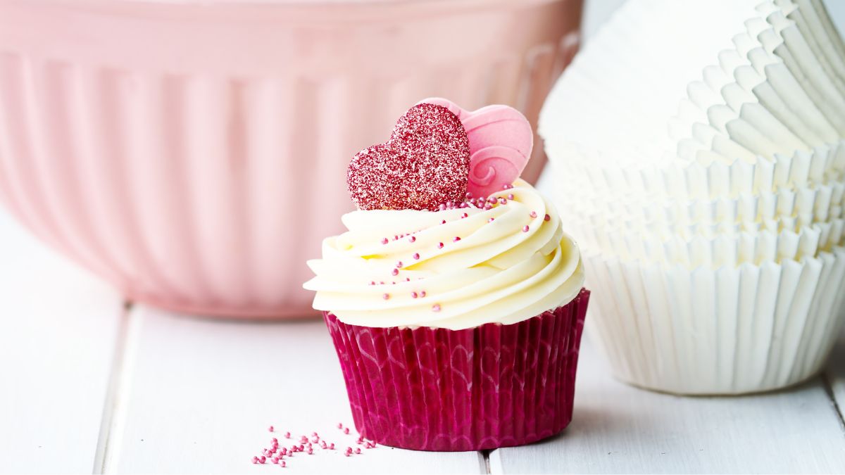 love heart cupcake with sprinkles