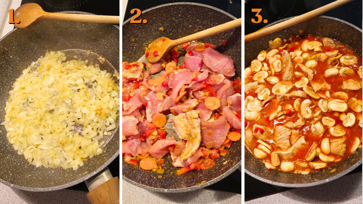 making of turkey stew with vegetables